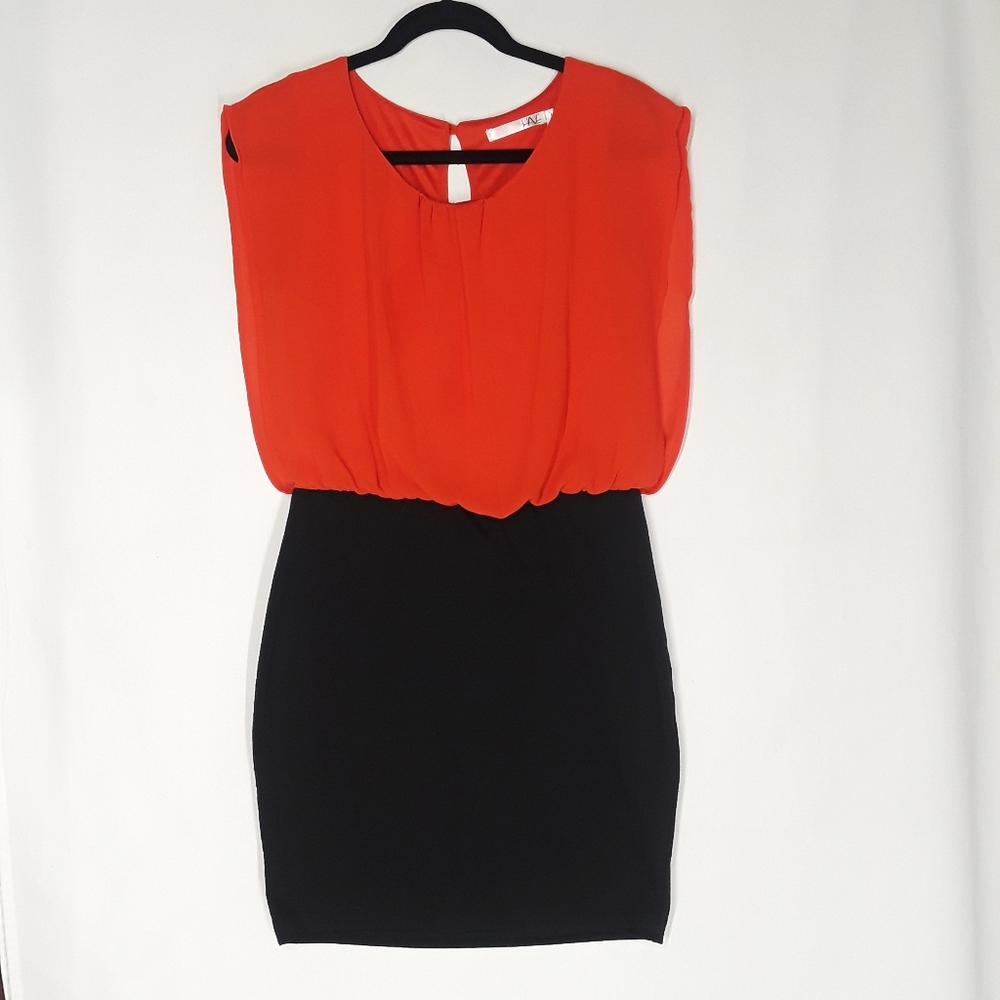HAVE Orange Chiffon Sheer Top Bodycon Dress Large